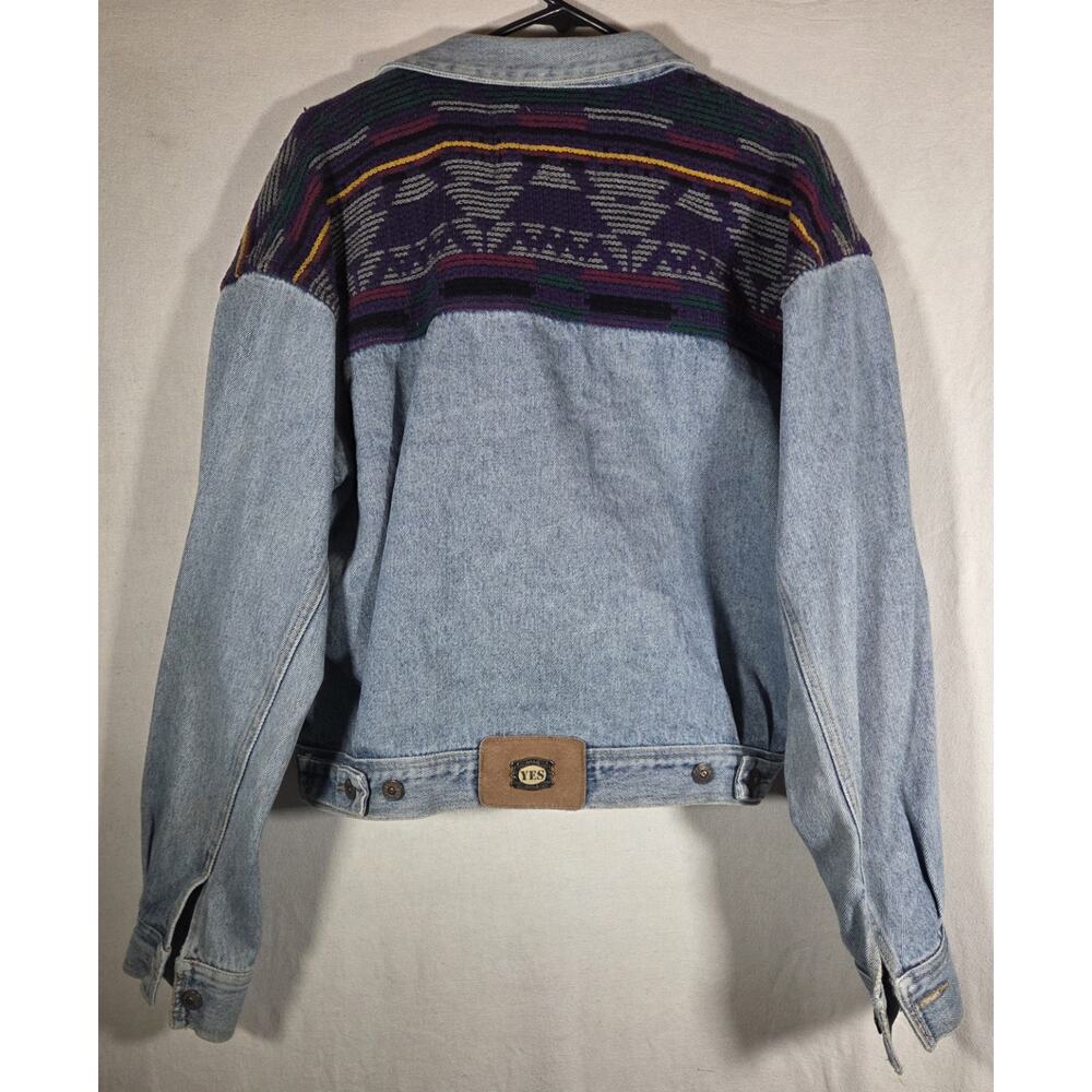 Vintage 90s YES Clothing Co Aztec Denim Trucker Jacket - Boxy Cropped L/XL - Picture 2 of 16